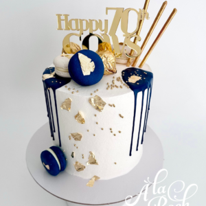 Navy Drip with Gold Cake